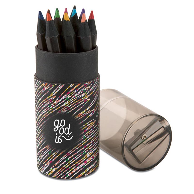 Crayons de couleur publicitaires bois noir - Objet publicitaire écologique