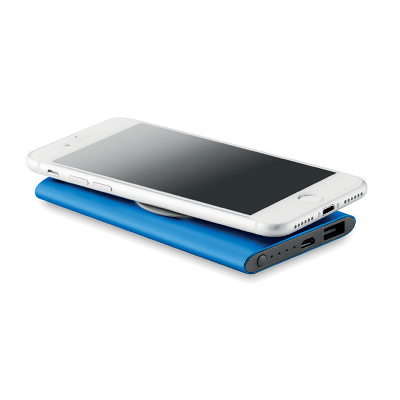 objet publicitaire high-tech - Powerbank sans fil publicitaire Wireless bleu turquoise