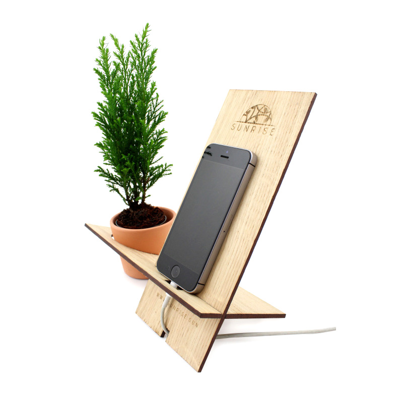 Support de téléphone en bois avec plante Charly_2