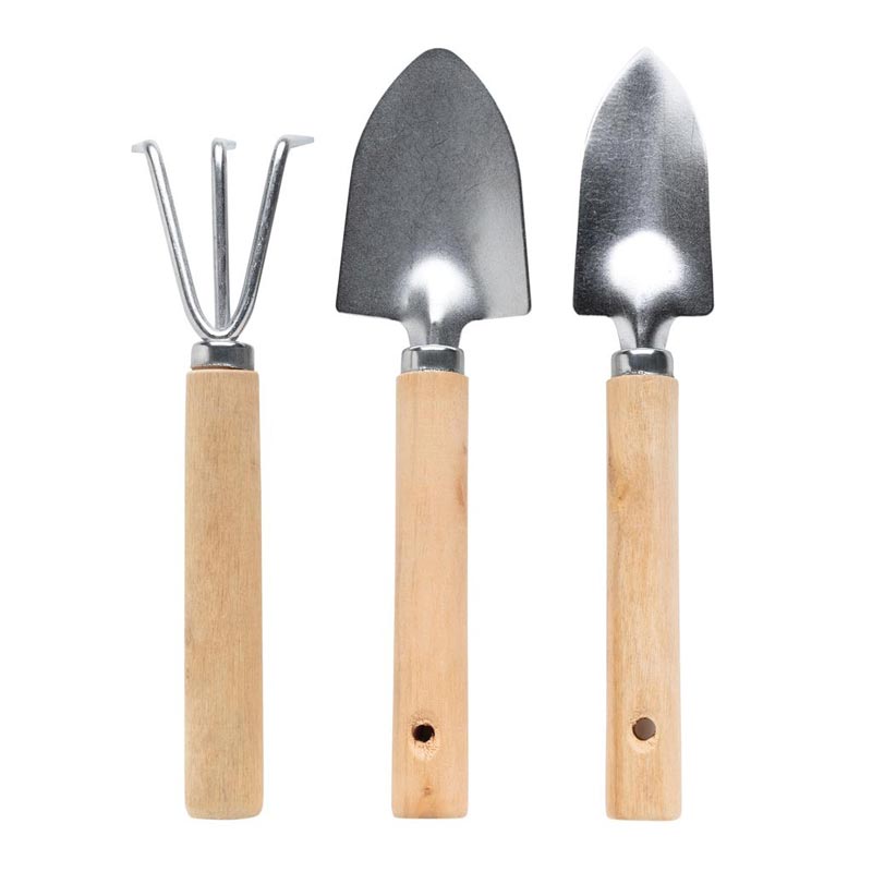 3 outils de jardinage avec manche en bois