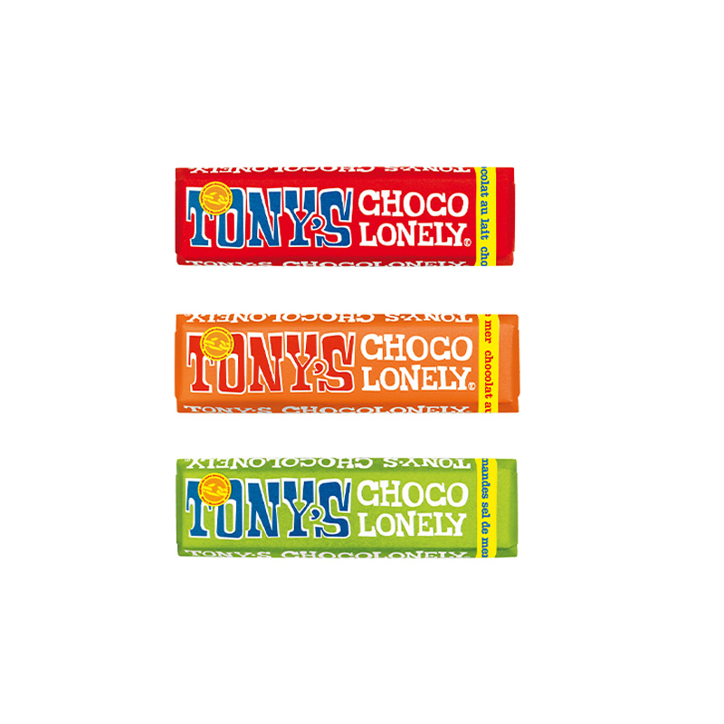 Barres de chocolat publicitaires Tony's Chocolonely couleurs