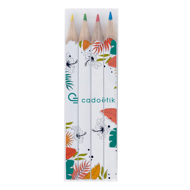 Set mini crayons personnalisés quadri 4 couleurs 8,7 cm