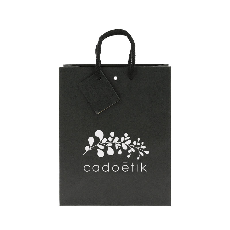 sac personnalisé en kraft noir mat avec cartonnette message Luxe - sac publicitaire en papier