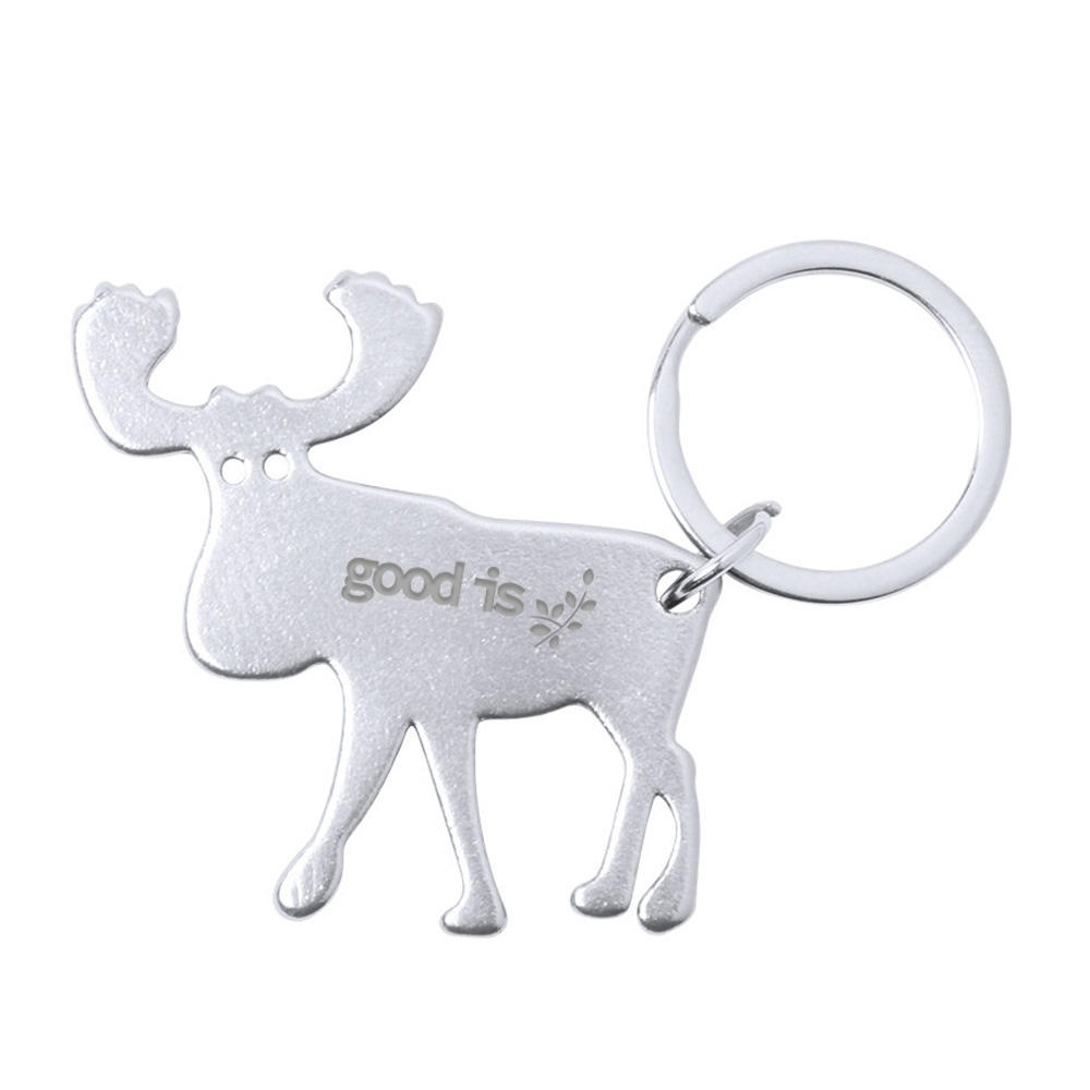 Porte-clés publicitaire en forme de renne en métal décapsuleur Pudox argent