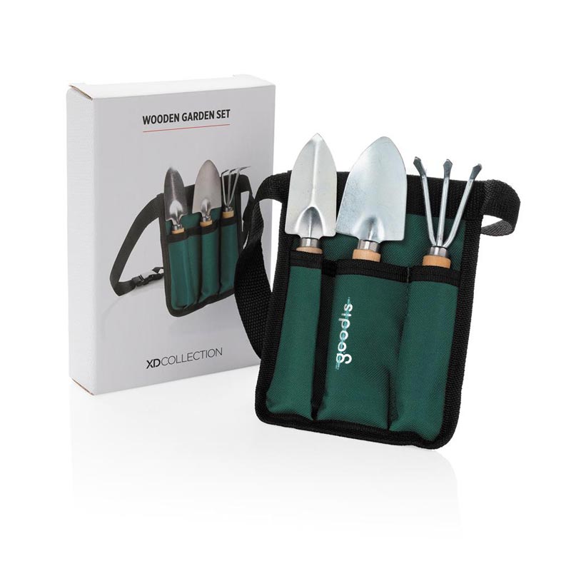 Set de jardinage 3 outils avec pochette et packaging