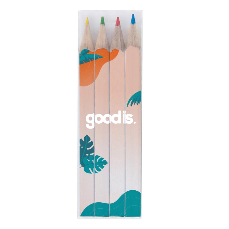 Set mini crayons publicitaires quadri 4 couleurs 8,7 cm