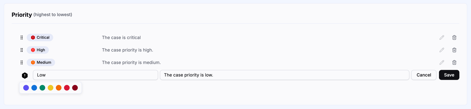 Editing a custom priority