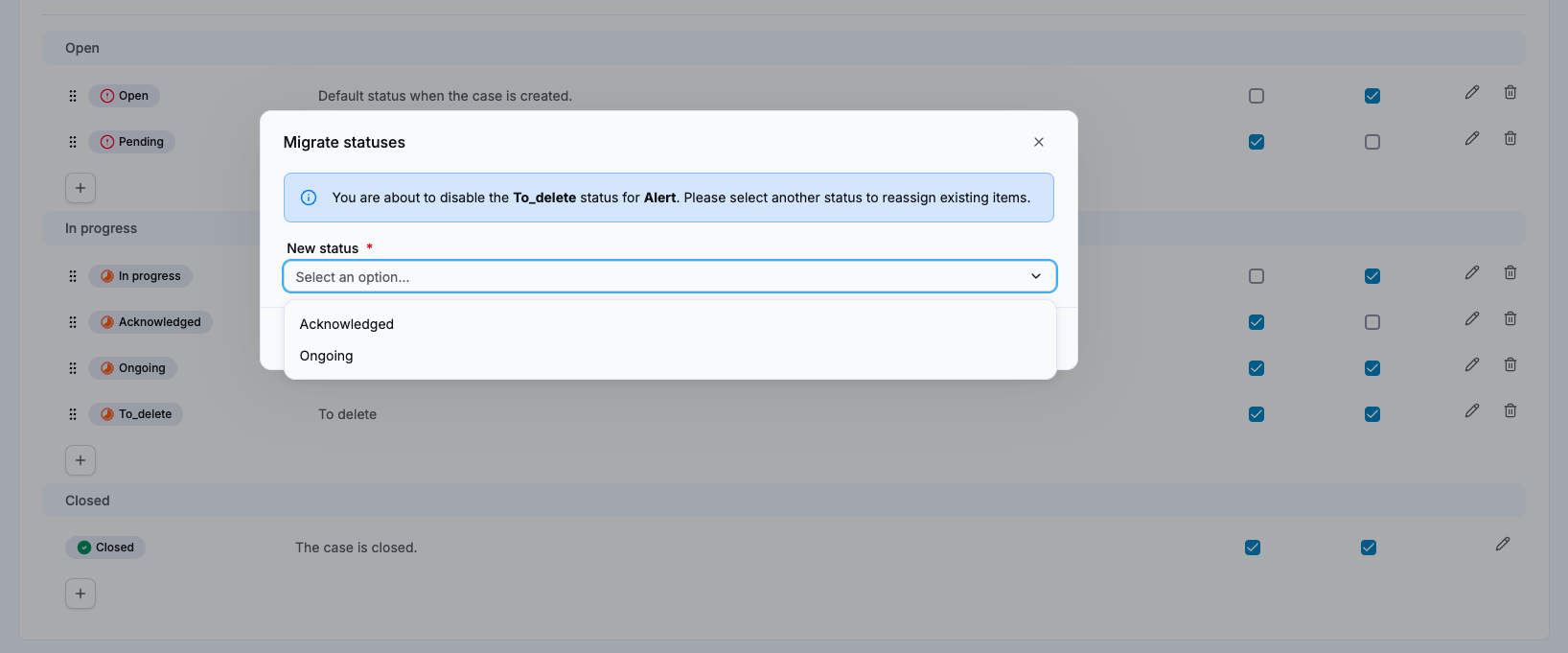 Selecting the replacement status