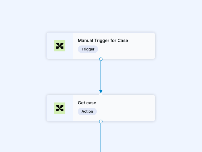 Playbook workflow starting with the Manual Trigger for Case trigger