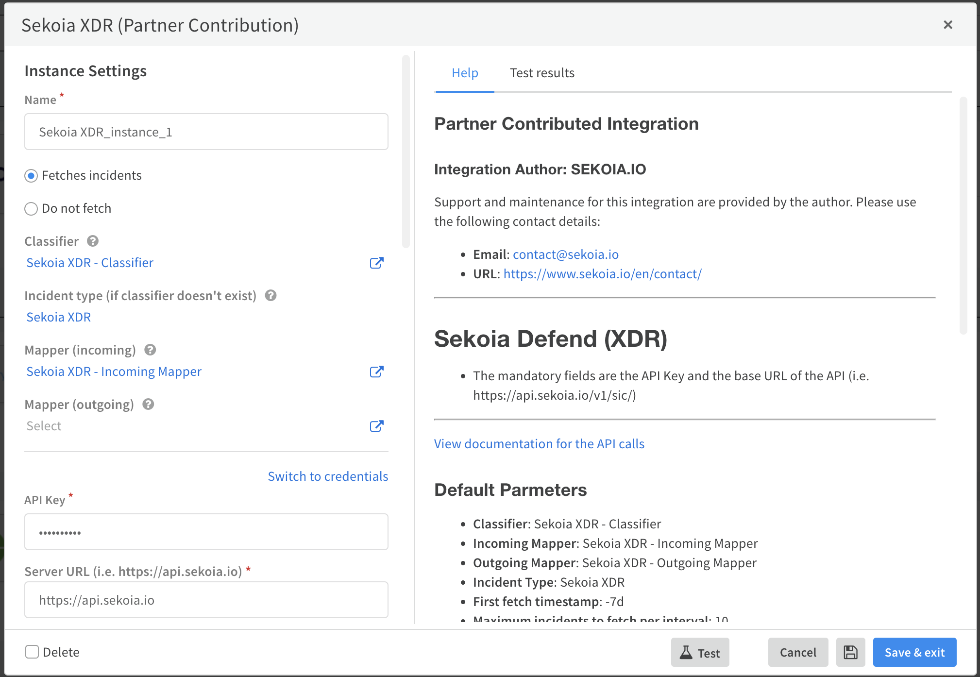 View of Sekoia.io XDR configuration part