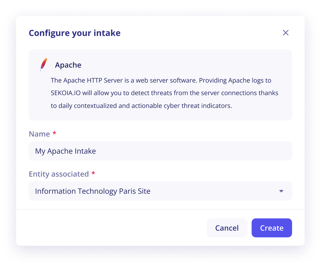 Intake creation modal