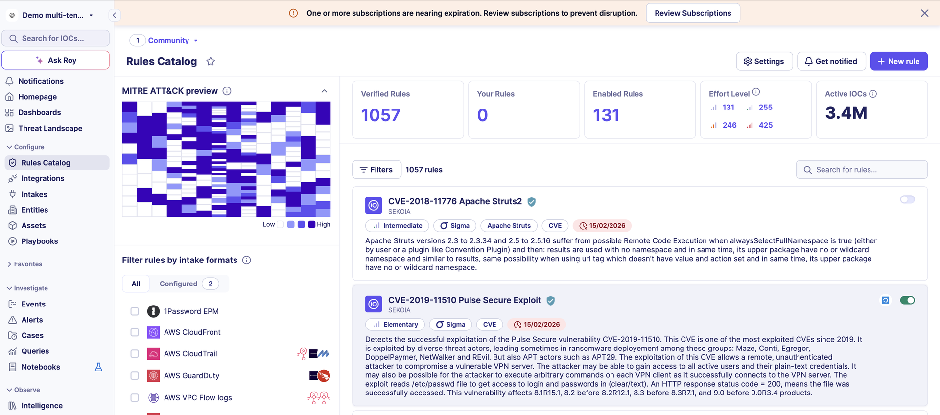 pale orange banner displayed at the top of the page notifying user of nearly ended subscription with a CTA to consult subscription page