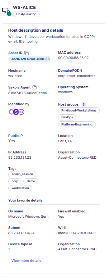 Attack path graph showing host and user nodes with a selected node detail panel open
