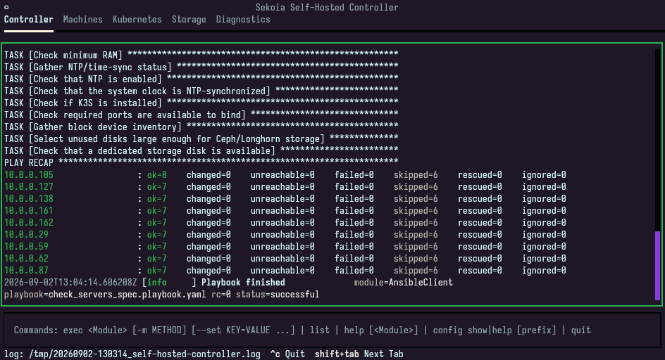 The Controller tab displaying streamed output from an SHC module.