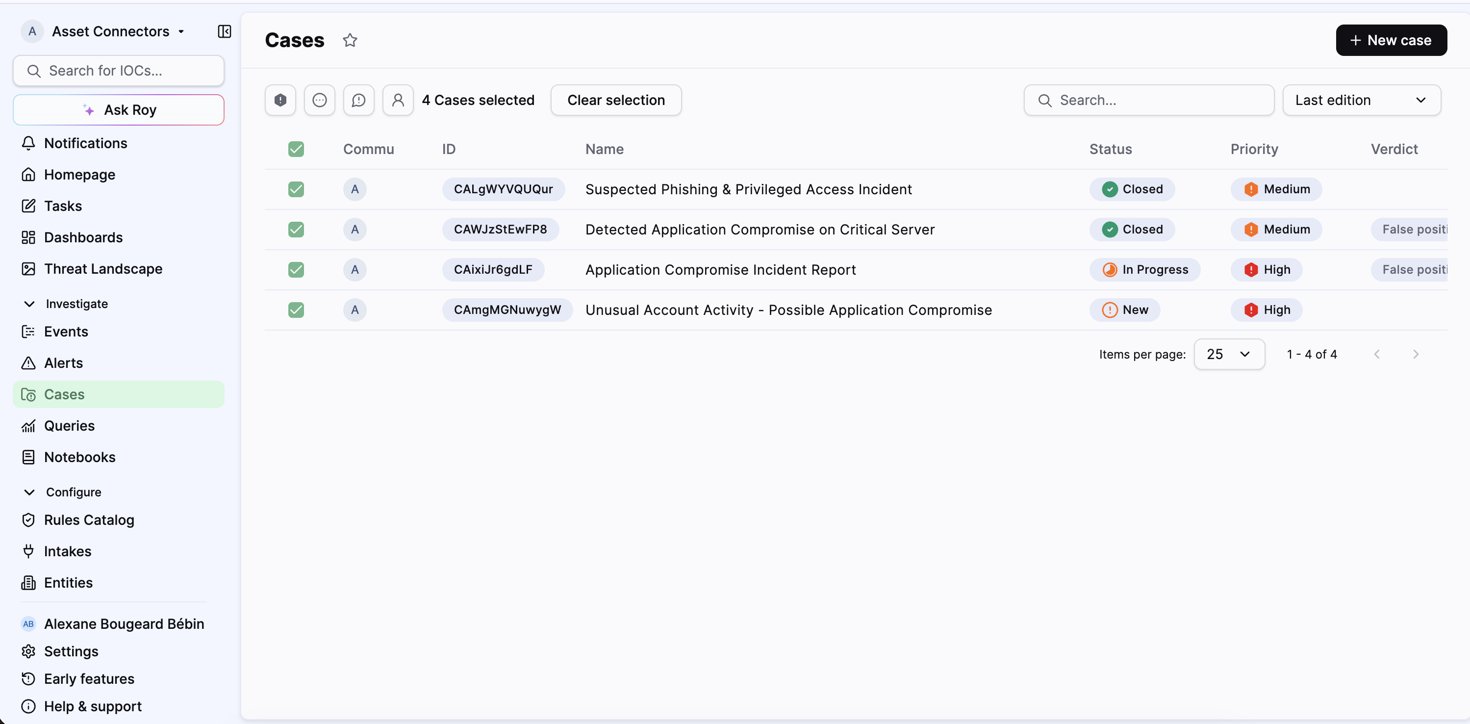 Case listing with bulk actions