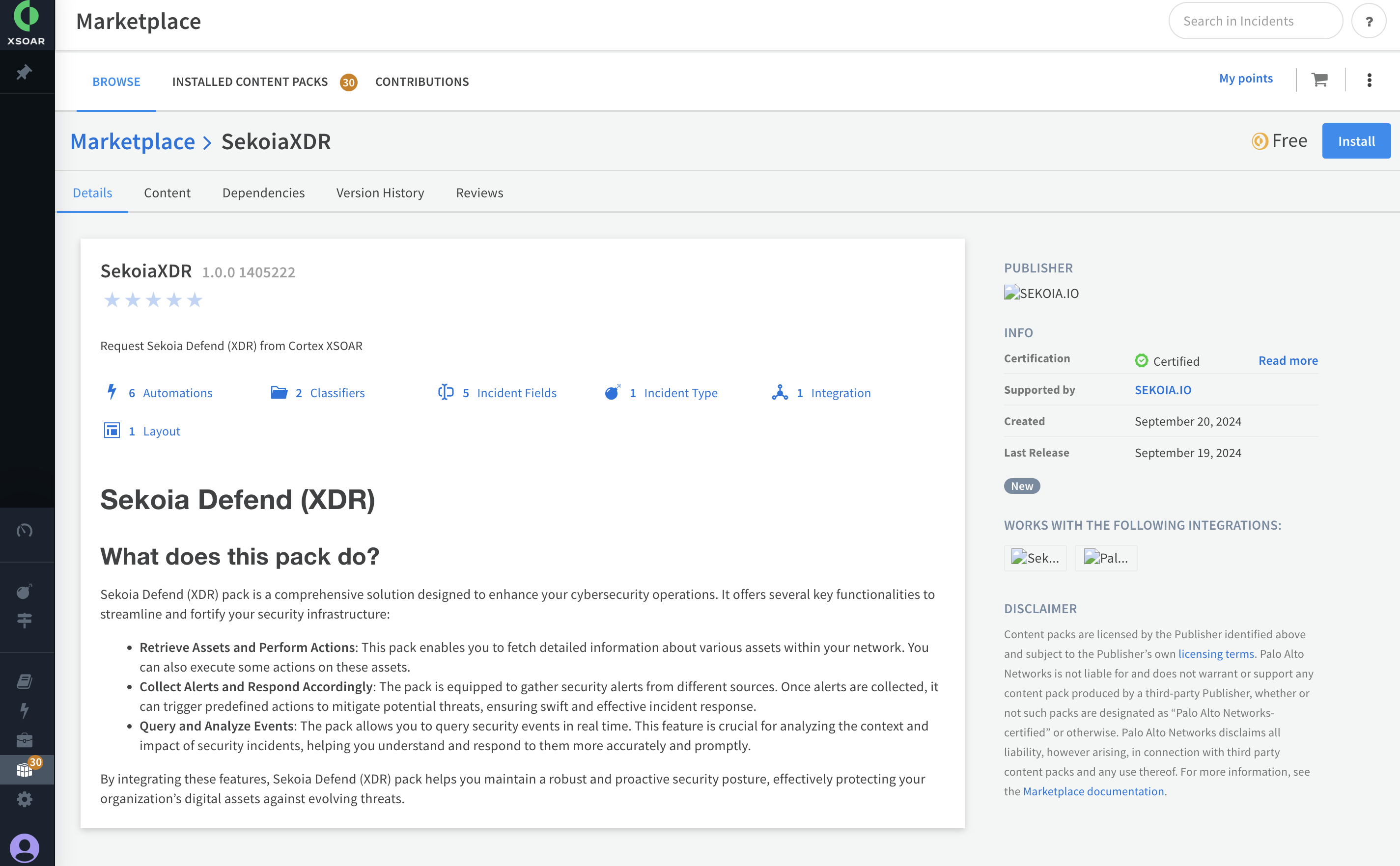 View of Sekoia.io XDR extension install button