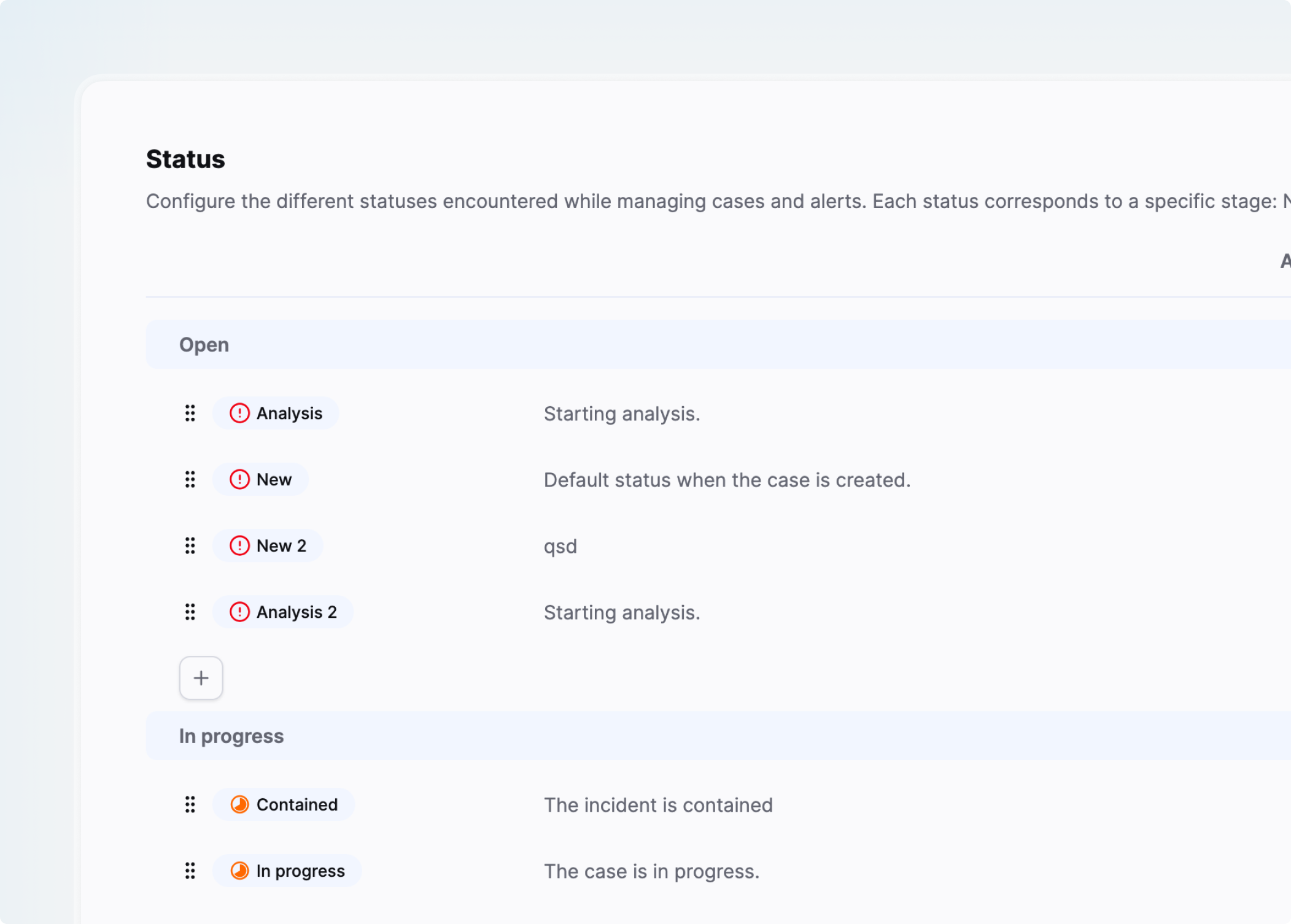 Custom statuses configuration
