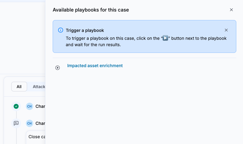 Case details page with the Available playbooks for this case