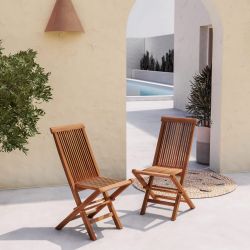 SALENTO Tek naturale X4 Set di sedie da giardino pieghevoli in teak naturale per esterni 