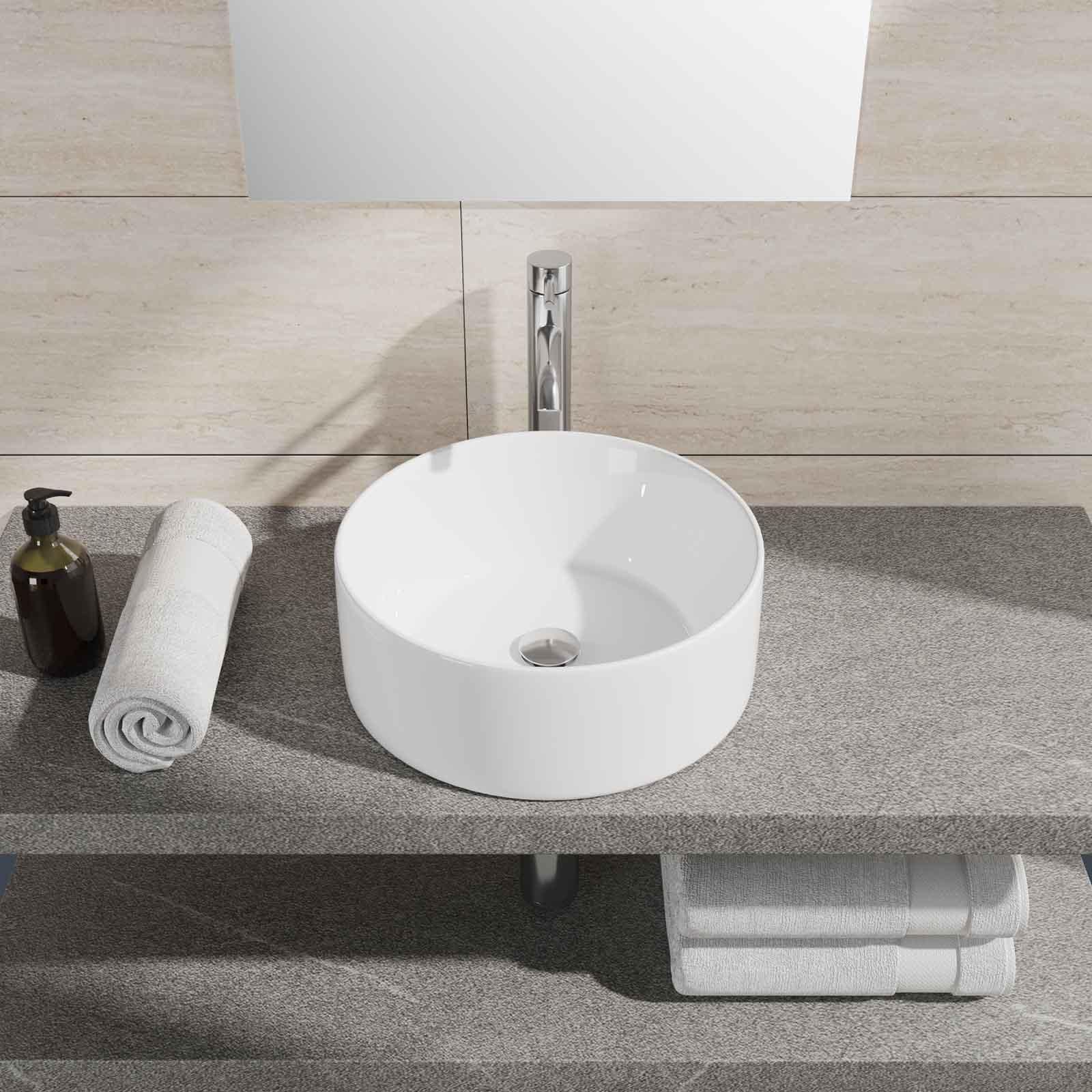 Yellowshop Lavabo Da Appoggio Cm 45 x 45 Bacinella Lavandino Lavello In Ceramica Bianco Rotondo Tondo Circolare Sanitari Bagno Design Moderno Modello Tribal 