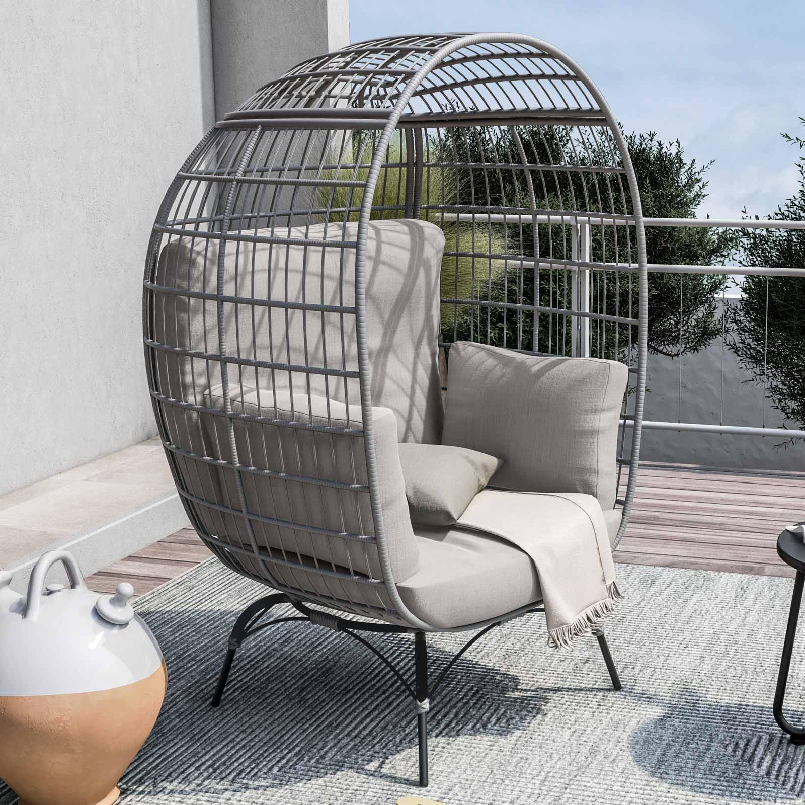 Goliraya Poltrona Cubo da Giardino per Esterno in Poly Rattan Grigio,Sedia da Giardino in Polyrattan Grigio con Cuscini,Poltrona da Esterno in Rattan,Poltrona in Rattan 65 x 65 x 74 cm 