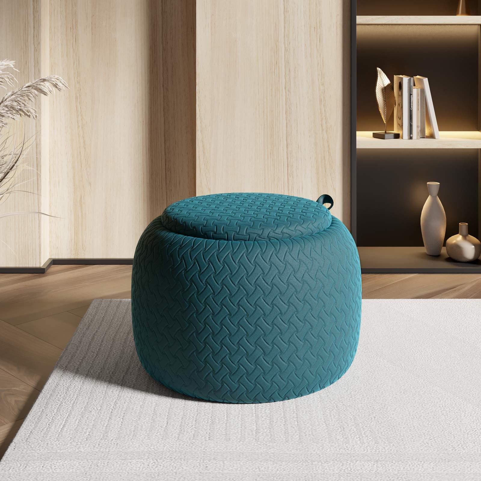 sedia da terra in corda di cotone intrecciata ideale per il salotto Pouf rotondo 50x35 cm pouf in maglia poggiapiedi per sedute strisce blu navy 