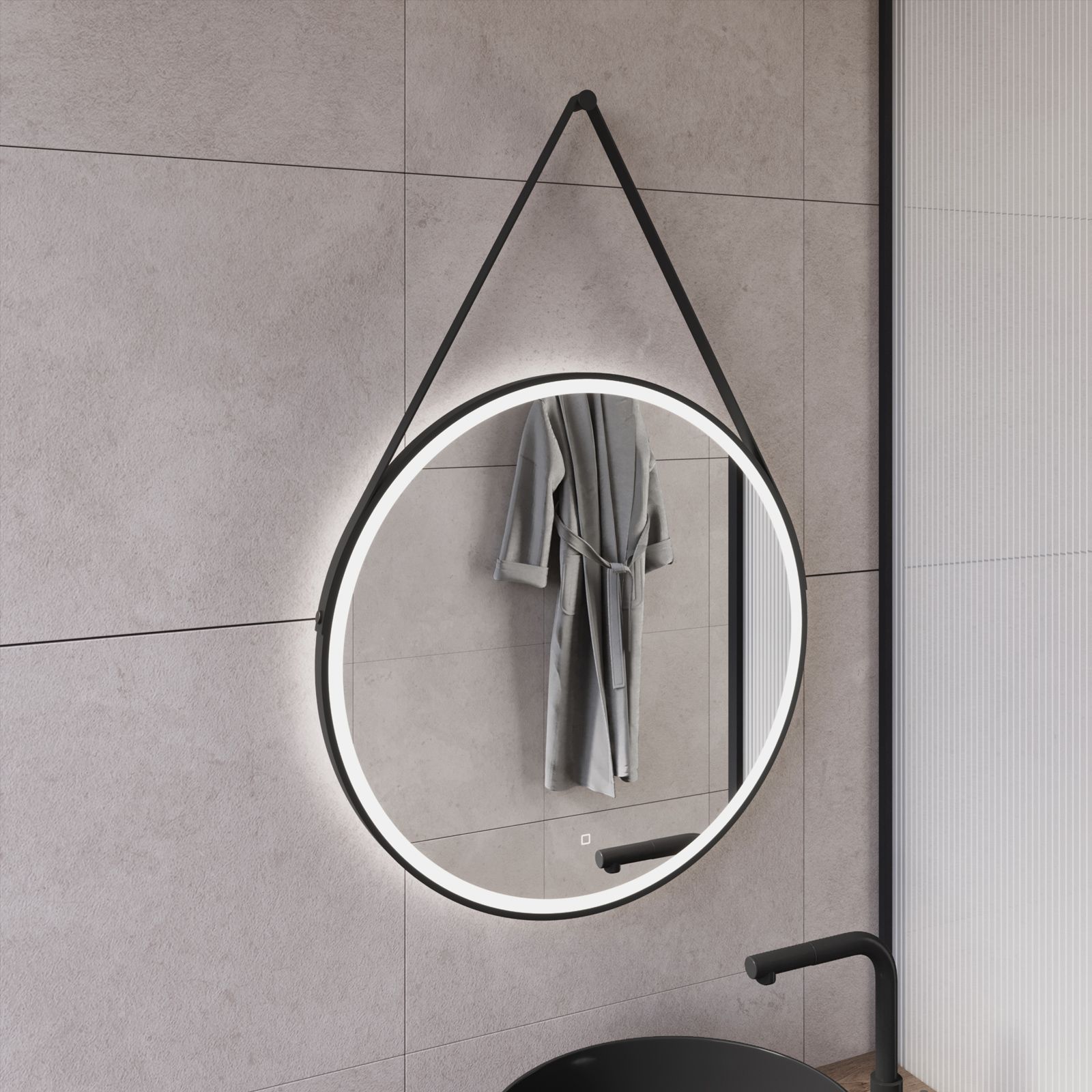colore nero PUCHIKA Specchio da bagno rotondo a LED con cornice in alluminio di alta qualità risparmio energetico anti-appannamento Ø 60 cm con interruttore touch 