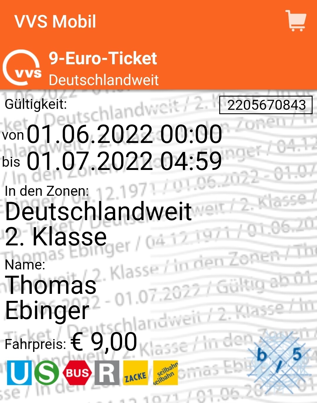 VVS 9 Euro Ticket 