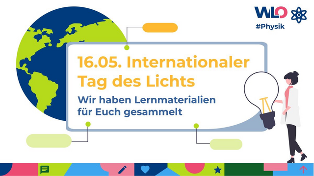 Am 16.05. ist der internationale Tag des Lichts. Dieses Bild wirbt zu diesem Anlass für das Physikfachportal von WirLernenOnline.de - kurz WLO.