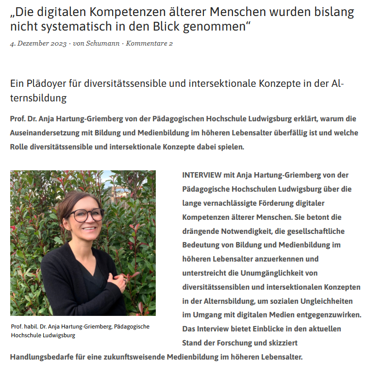 Ausschnitt der oben verlinkten Seite im bildungsserverBlog mit Halbporträt von Anja Hartung-Griemberg