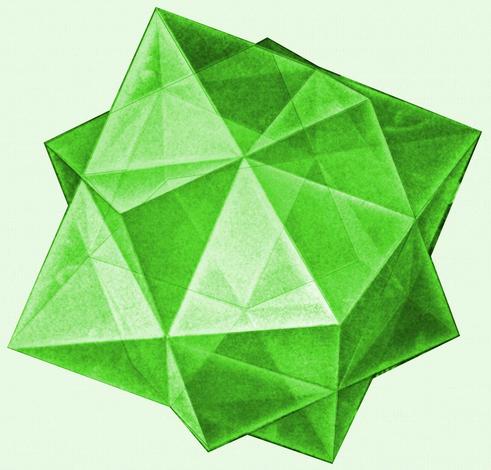 Man sieht einen 'unmöglichen kristall' aus der grafikwerkstatt von h.c. escher. digital in grün eingefärbt