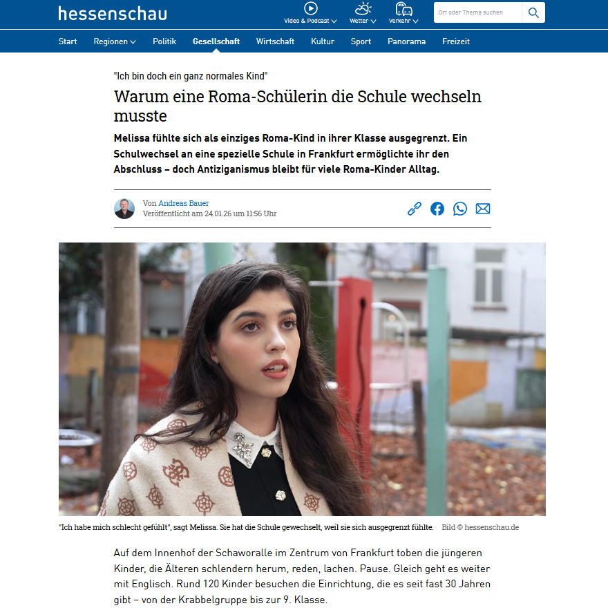 Ausschnitt des verlinkten Artikels mit Foto der Schülerin