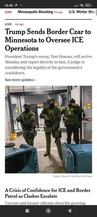 Titel of newyork Times online: Trump senfs 'Border Czar' Homan to Minneapolis