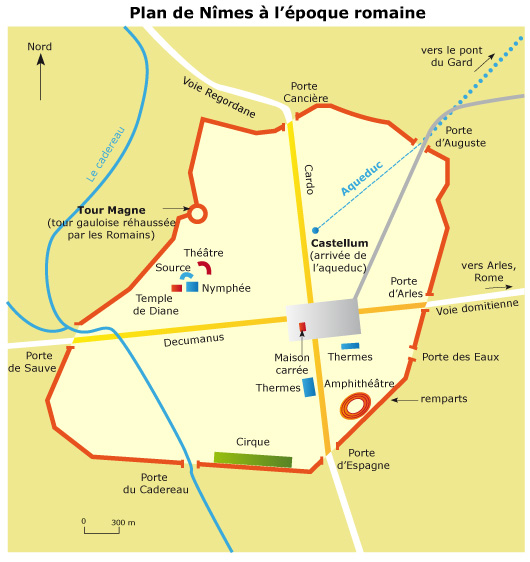 Plan de Nîmes à l'époque romaine