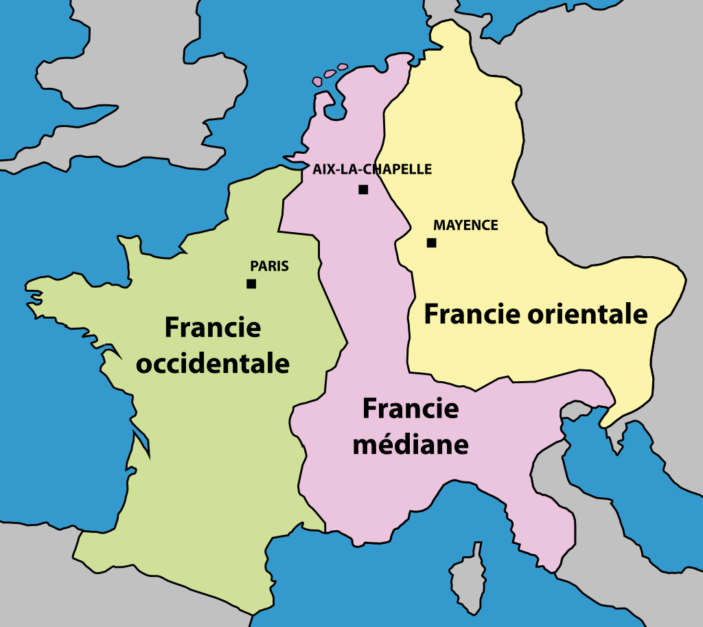 Partage de l'empire carolingien au traité de Verdun en 843