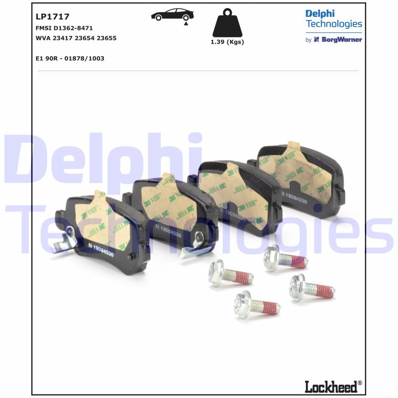 DELPHI Kit Pastiglie Freno Posteriori LP1717 Con Segnalatore Usura, Per Opel/Vauxhall/Kia