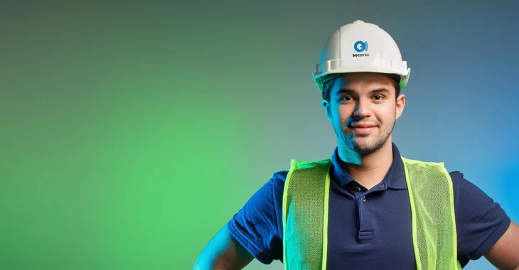 Un collaborateur SOCOTEC avec un casque de chantier sur la tête