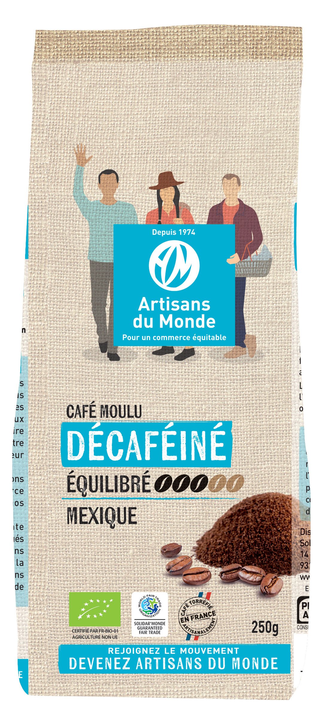 Café DÉCAFÉINÉ CO2 en grains bio équitable 1 kg