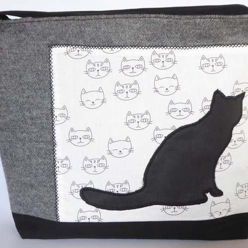 Sac bandoulière en laine bouillie motif chat