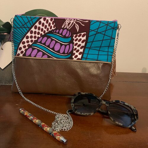 Sac wax turquoise, violet et marron - cuir végan marron