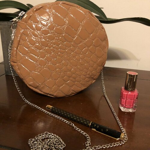 Sac rond - crocodile camel et pailleté
