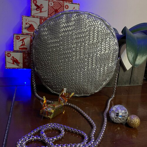 Sac rond - cuir végan tressé argent