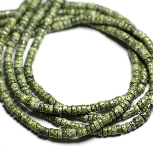 10pc - perles pierre serpentine rondelles heishi 4mm vert kaki jaune
