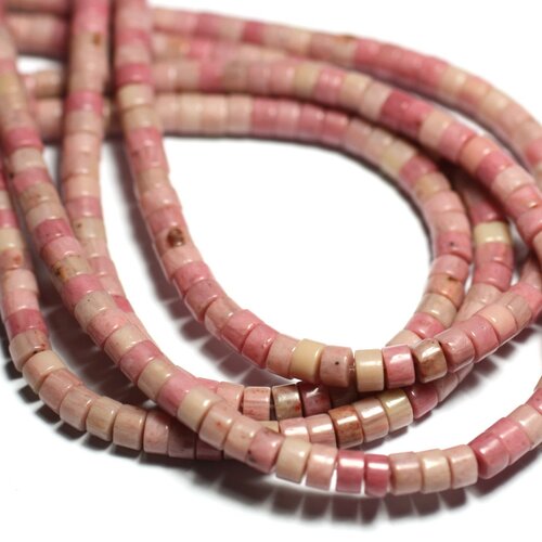 20pc - perles pierre rhodonite rondelles heishi 4mm rose clair bonbon