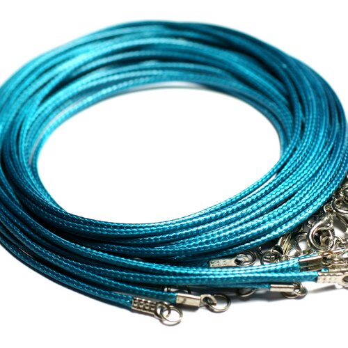 10pc - colliers tours de cou 45cm fil corde cordon coton ciré 1.5mm bleu vert paon canard sarcelle