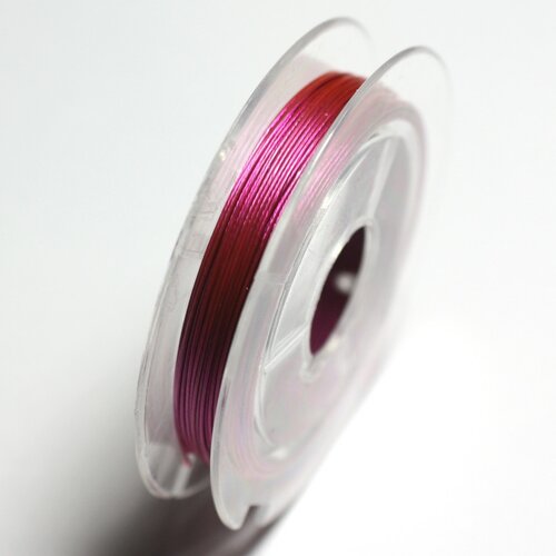 1pc - bobine 10 mètres environ - fil corde cordon métal cablé acier inoxydable 0.35mm rose fluo fuchsia