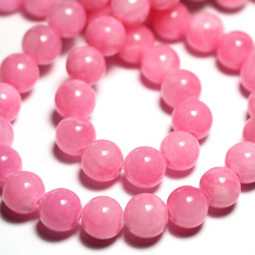 10pc - perles pierre - jade boules 8mm rose bonbon