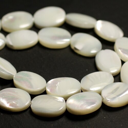 2pc - perles coquillage nacre naturelle ovales 20x15mm blanc irisé