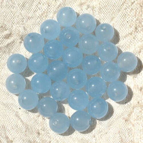 Fil 39cm 27pc environ - perles pierre - jade boules 14mm bleu clair ciel pastel