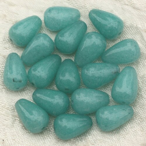 4pc - perles pierre - jade gouttes 14x10mm bleu turquoise pastel